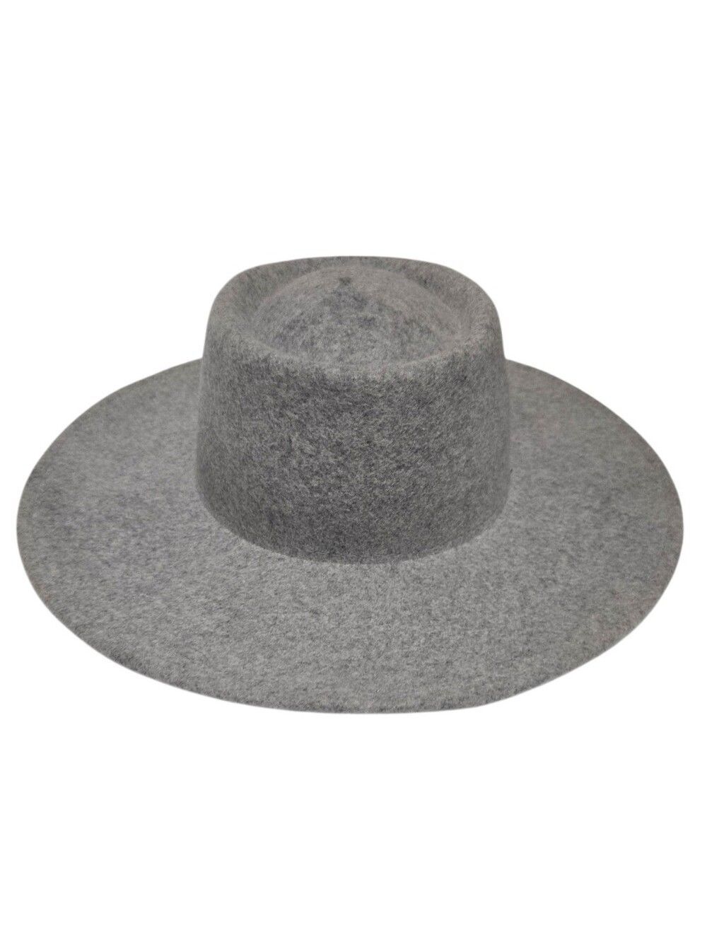 Modern Pastime Gray Wool Flat Top Wide Brim Hat Structured Boater Rancher